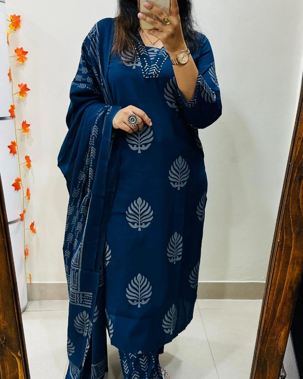 Sequence Cotton Blue Kurti Pant Set with Dupatta Set