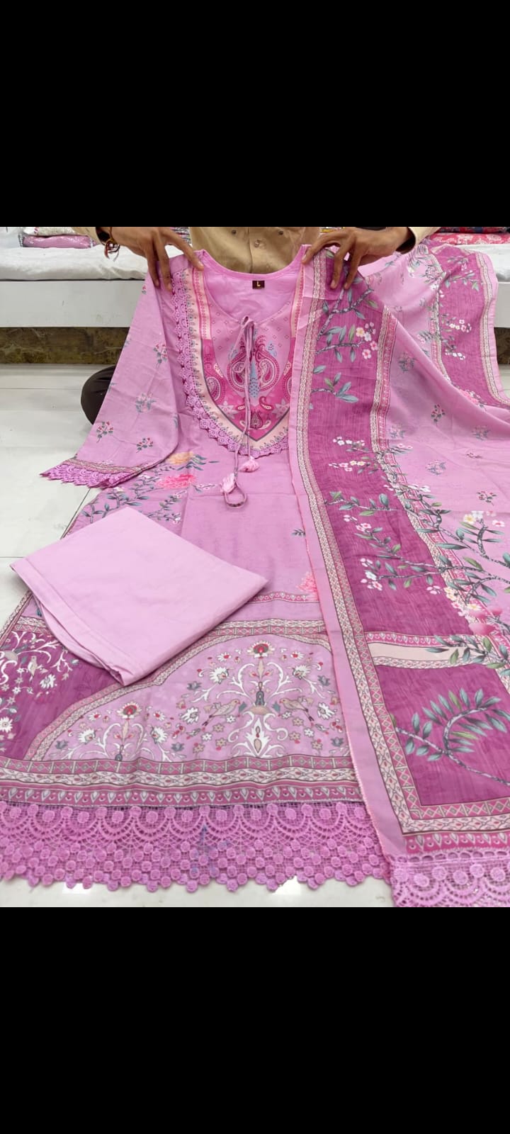 Lilac pure soft muslin pakistani suit set