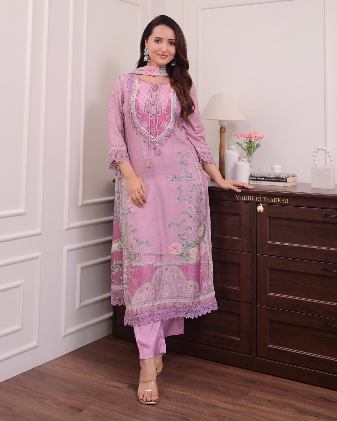 Lilac pure soft muslin pakistani suit set