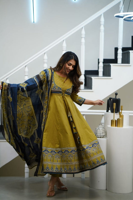 Global Desi Premium Printed With Hand Work Anarkali Kurta Set